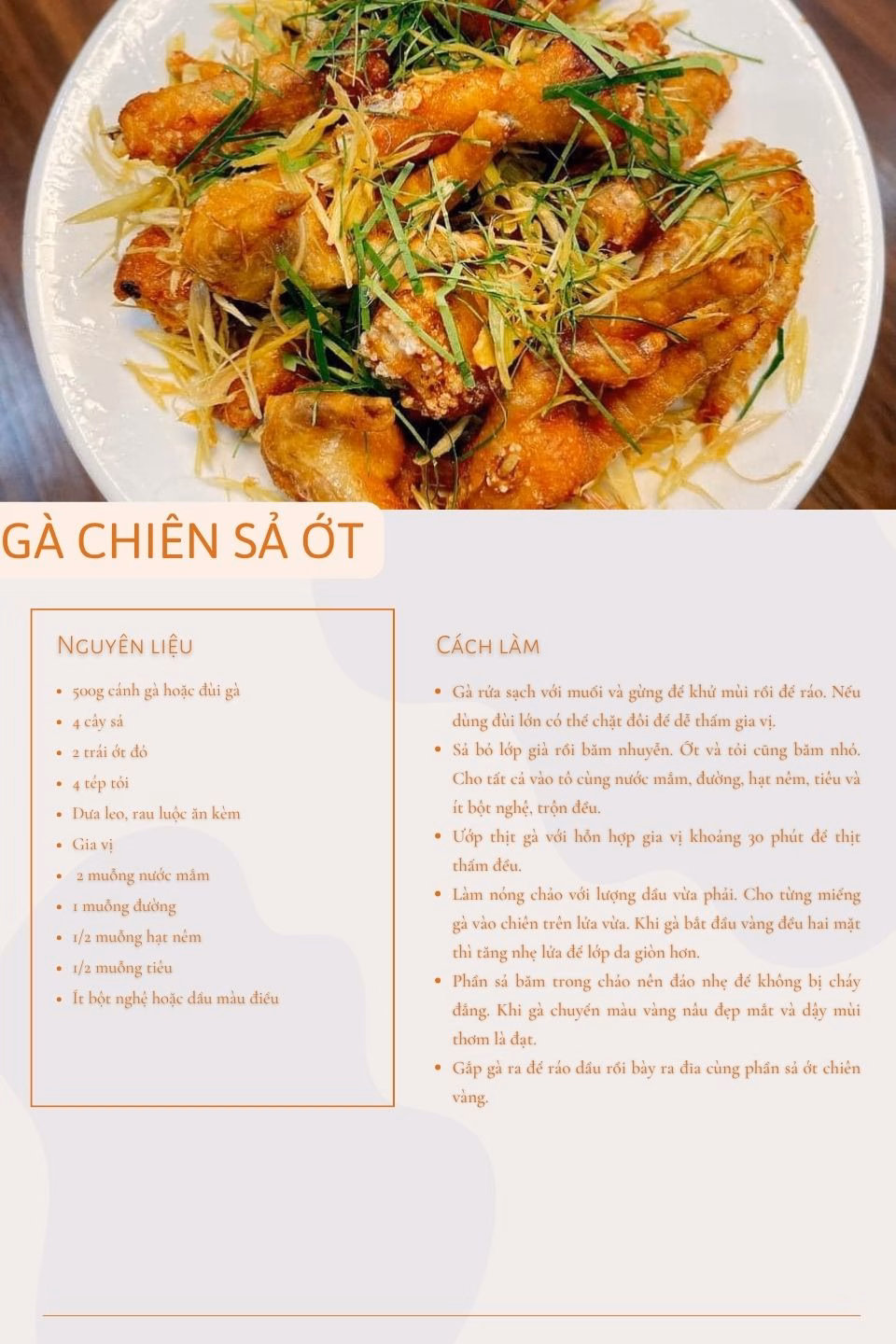 Chi tiết miếng gà chiên sả ớt vàng ruộm