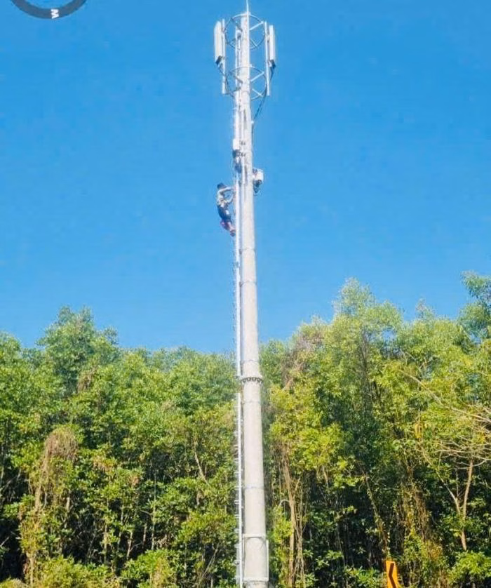 Quá trình lắp đặt trạm phát sóng di động nhằm xóa vùng lõm viễn thông trên tuyến Rừng Sác.
