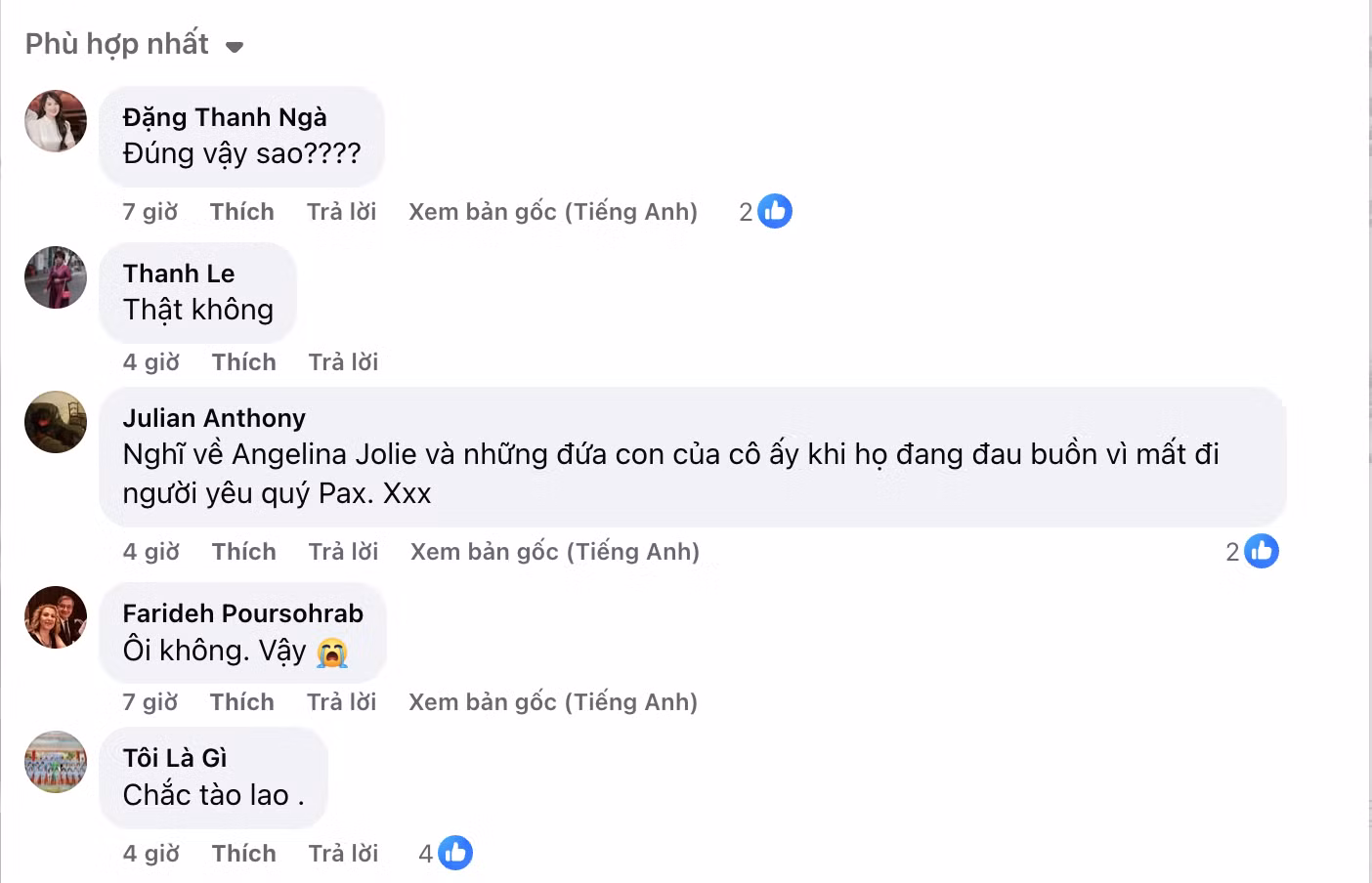 Những bình luận nghi ngờ tin giả về Pax Thiên trên mạng xã hội