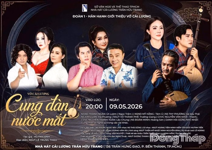 Poster giới thiệu vở "Cung đàn nước mắt" do Nhà hát Cải lương Trần Hữu Trang thực hiện.