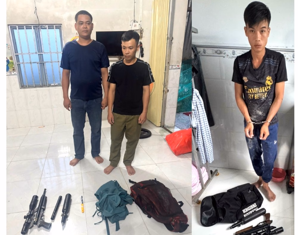 Các đối tượng và tang vật. Ảnh: Công an cung cấp