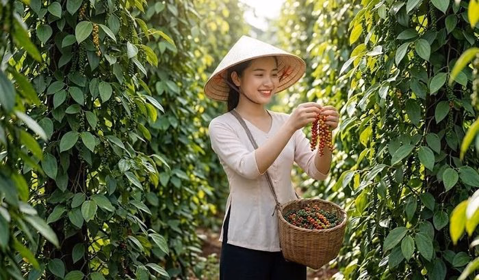 Hình ảnh minh họa hoạt động thu mua hồ tiêu