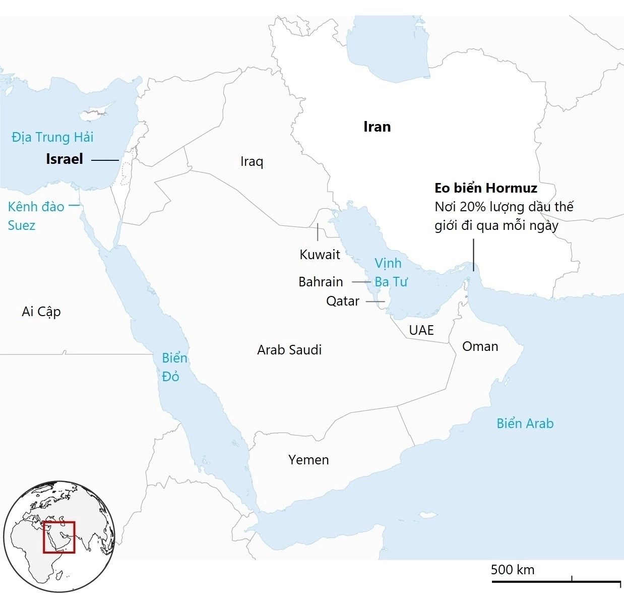 Vị trí Iran, Oman và eo biển Hormuz. Đồ họa: Guardian